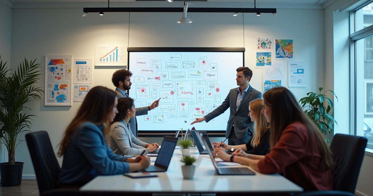 Equipe desenvolvendo conteúdo digital em ambiente criativo 