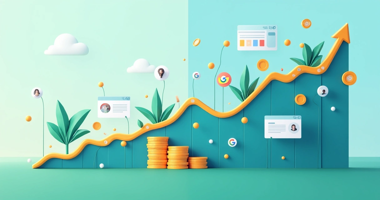 Gráfico comparando picos de visitas pagas e crescimento gradual do tráfego orgânico