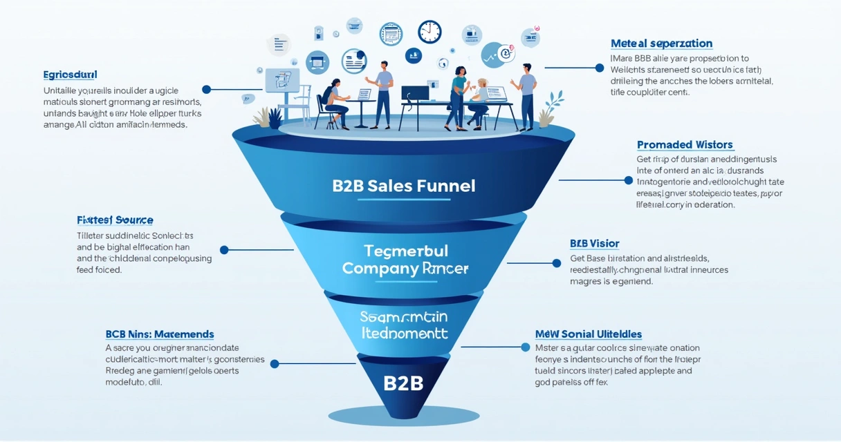 Ilustração de funil de vendas B2B com segmentos e etapas de tráfego 