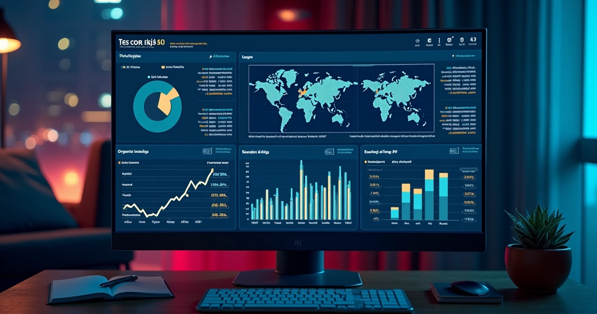 Dashboard digital com métricas de SEO em destaque 