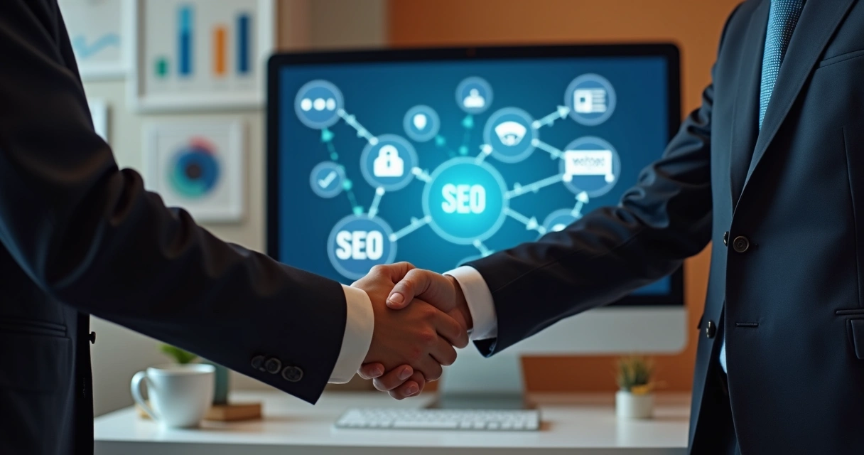 Aperto de mãos representando parceria em link building 