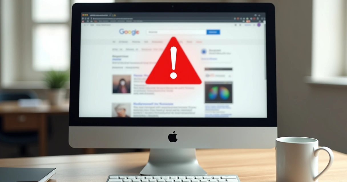 Sinal de alerta na tela de um computador indicando penalização no site 